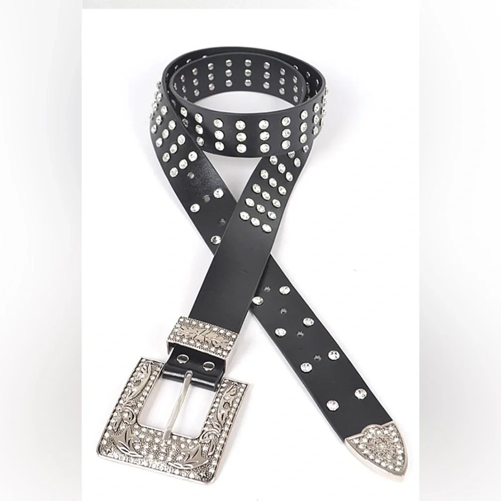 Plus Size Vegan Leather Black Studded Statement Belt